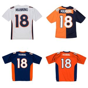 Jersey de fútbol cosido 18 Peyton Manning Jerseys de rugby retro de malla azul oscuro Hombres Mujeres y jóvenes S-6XL