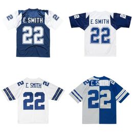 Maillot de football cousu 22 Emmitt Smith 1992 94 96 maillots de rugby rétro en maille bleue hommes femmes et jeunes S-6XL