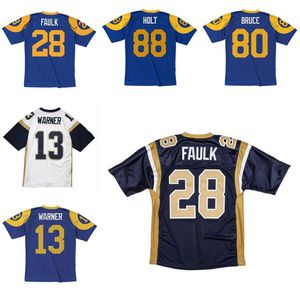 Maillot de football cousu 28 Marshall Faulk 80 Isaac Bruce 13 Kurt Warner 88 Torry Holt 1999 2000 maillots de rugby rétro en maille hommes femmes jeunes S-6XL