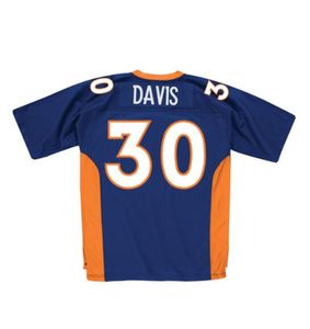 Gestikt voetbalshirt 30 Terell Davis 1998 Donkerblauwe mesh retro Rugby jerseys Heren Dames en Jeugd S-6XL