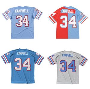 Jersey de fútbol cosido 34 Earl Campbell 1980 blanco azul malla retro camisetas de rugby Hombres Mujeres y jóvenes S-6XL