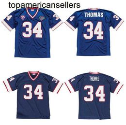 Gestikte voetbalshirt 34 Thurman Thomas 1990 Retro Rugby Jerseys Men Men Women Youth S-6XL