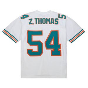 Jersey de fútbol cosido 54 Zach Thomas 1996 2006 malla blanca camisetas de rugby retro Hombres mujeres jóvenes S-6XL