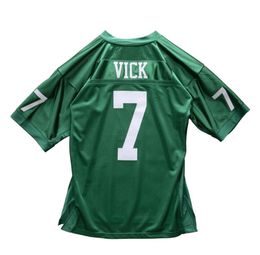 Gestikt voetbalshirt 7 Michael Vick 2010 GROEN mesh retro Rugby jerseys Heren Dames en Jeugd S-6XL