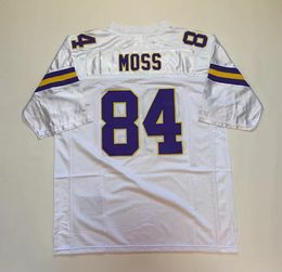 Gestikt voetbalshirt 84 Randy Moss 1998 40e witte mesh retro Rugby jerseys Heren Dames Jeugd S-6XL