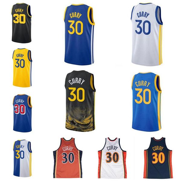 Maillot de basket Stephen Curry blanc bleu orange Hommes Femmes Maillots de ville S-XXL