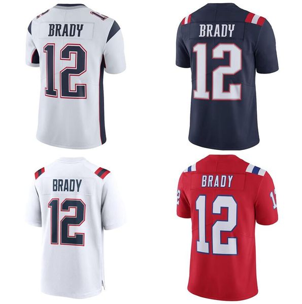 Maillots de football cousus 12 Tom Brady Hommes Femmes Jeunes S-3XL maillot rouge noir blanc