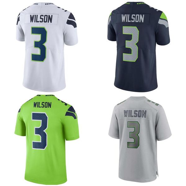 Jerseys de fútbol cosido 3 Russell Wilson Men Women Youth S-3XL Green Black White Jersey