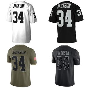 Maillots de football cousus 34 Bo Jackson Hommes Femmes Jeunes S-3X maillot gris noir blanc