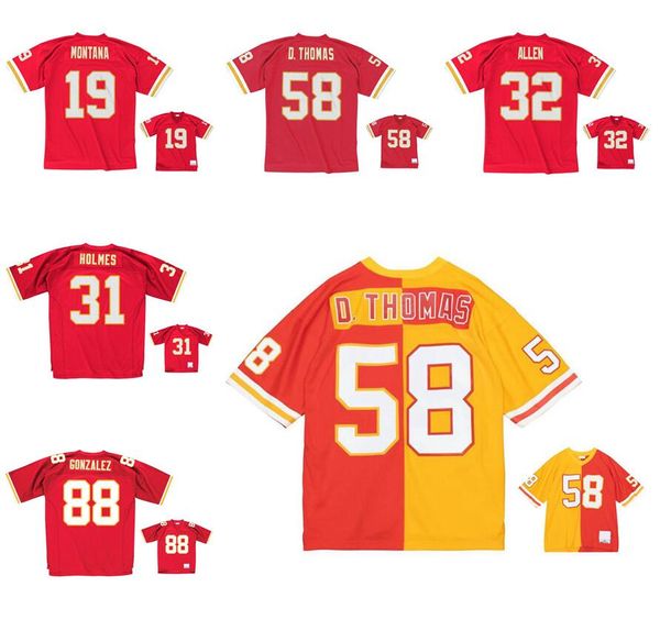 Jerseys de football cousus 58 Derrick Thomas 88 Tony Gonzalez 19 Joe Montana 31 Priest Holmes Mesh Legacy Retrai Retro Classics Jersey Men Women Youth S-6XL