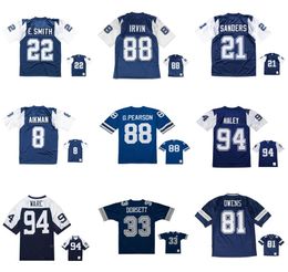 Jerseys de fútbol cosidas 8 Troy Aikman 88 Michael Irvin 21 Deion Sanders 22 Emmitt Smith 1995 75th Mesh Legacy Retired Retro Jersey Men Women S-6XL