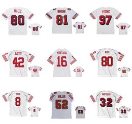 Gestikte voetbalshirts Jerry Rice Terrell Owens Joe Montana Deion Sanders Steve Young Patrick Willis Watters Taylor Ronnie Lott Mesh Legacy gepensioneerd Jersey White