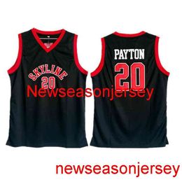 Gestikt Gary Payton Sr #20 Skyline High School Basketbal Jersey Zwart Borduurwerk Maat XS-6XL Custom Elke Naam Nummer Basketbal Jerseys