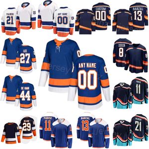 Hockey cousu 8 Noah Dobson Jerseys 44 Jean-Gabriel Pageau 11 Zach Parise 21 Kyle Palmieri 29 Brock Nelson 13 Mathew Barzal 27 Anders Lee Navy White Man Woman Youth