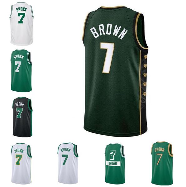 Cousu Jayson Tatum # 0 Jaylen Brown # 7 Maillot de basket-ball vert blanc et noir Hommes femmes Maillots de ville jeunesse S-6XL