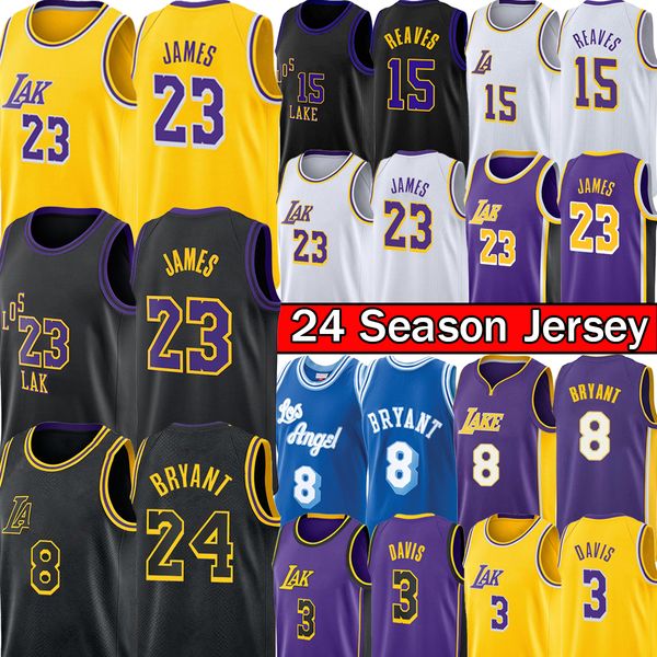 Lakeros cosidos Bryant 6 LeBron 23 James Basketball Jersey Austin Reaves D'Angelo Russell Anthony 3 Davis Los Angele Ciudad Hombres Kid juventud camisa retro amarillo