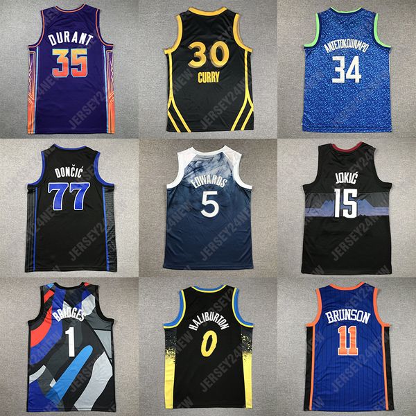 Maillot homme cousu 30 Curry Stephen Maillots de basket Anthony Edwards 35 Kevin Durant Jokic 1 Mikal Bridges Giannis 34 Antetokounmpo S-XXL