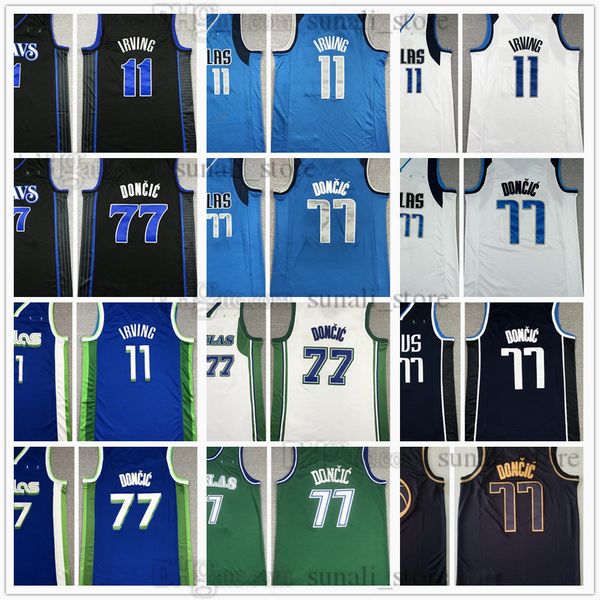 Jerseys de basket-ball masculin cousus 11 Kyrie 77 Luka Irving Doncic Shorts Pantal