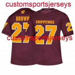 Cousu Hommes Femmes Jeunes Central Michigan Chippewas # 27 Antonio Brown Jersey Scarlet NCAA Personnalisé n'importe quel numéro de nom XS-5XL 6XL