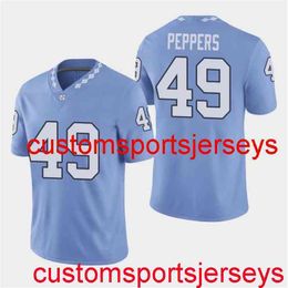 Mujeres de los hombres cosidos jóvenes Carolina del Norte Talones de alquitrán # 49 Julius Peppers Blue NCAA Jersey Personalizado Cualquier Nombre Número XS-5XL 6XL