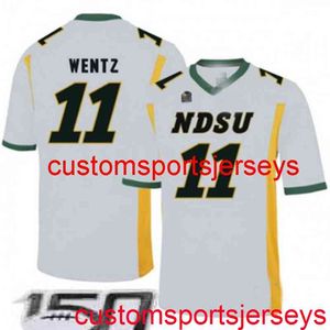 Gestikte heren vrouwen Jeugd North Dakota State Bison # 11 Carson Wentz White NCAA Jersey Custom Any Name Number XS-5XL 6XL