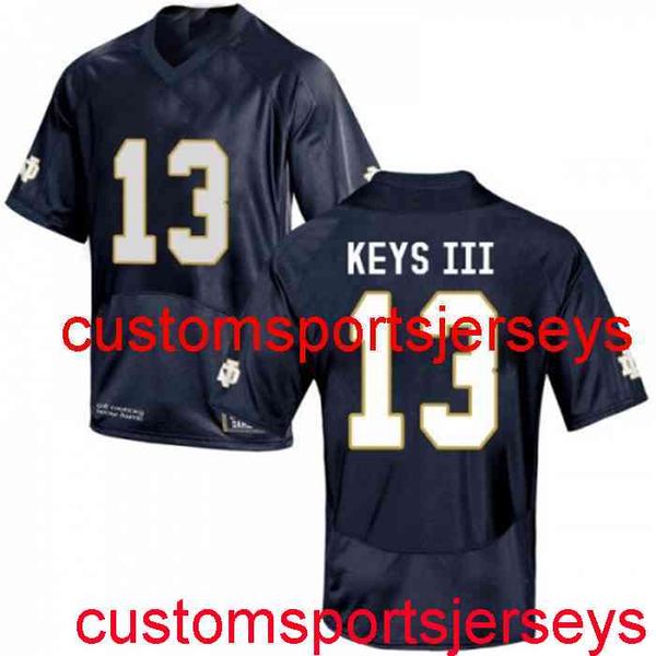 Cousu Hommes Femmes Jeunesse Notre Dame # 13 Lawrence Keys III Jersey Marine NCAA Personnalisé tout numéro de nom XS-5XL 6XL