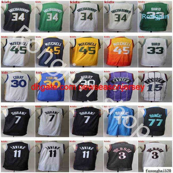 Cousu Hommes Jeunesse Kyle Lowry Jersey Donovan Mitchell JaysonTatum Oiseau Vince Carter Kyrie Irving Kevin Durant Stephen Curry Enfants Basketball Vert Blanc Rouge Gris