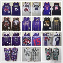 Gestikte Mesh Vintage Mode Mannen Vince 15 Carter Jerseys Paars Wit Zwart Blauw Rood Basketbal College Shirts Snelle Verzending