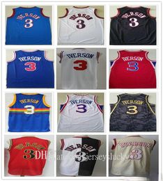 Mesh cousée Vintage Men Allen3 Iverson Blue blanc rouge Black College Shirt Fast Shipt S-2xl