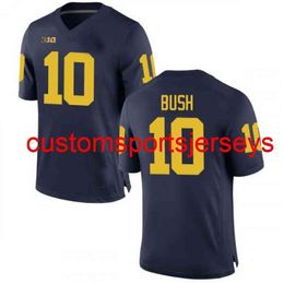 Cousu Michigan Wolverines # 10 Devin Bush Jr. Jersey Marine NCAA Personnalisé tout numéro de nom XS-5XL 6XL