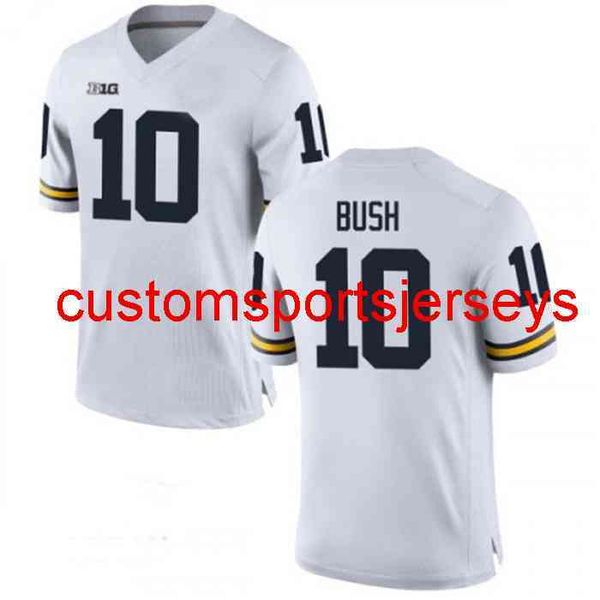 Cosido Michigan Wolverines #10 Devin Bush Jr. Jersey Blanco NCAA Personalizado cualquier número de nombre XS-5XL 6XL