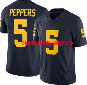 Cousu Michigan Wolverines Jabrill Peppers #5 Bleu NCAA Jersey Broderie Personnalisée XS-5XL 6XL