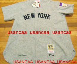 Cousu MITCHELL NESS 1951 YOGI BERRA JERSEY Maillots de retour Hommes Femmes Jeunes Baseball XS-5XL 6XL