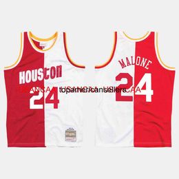 Jersey cosido Moses Malone Split Swingman Blanco Rojo Cualquier número de nombre