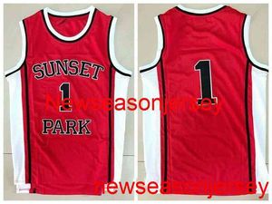 Película cosida Sunset Park # 1 Camiseta de baloncesto de los hombres de la escuela secundaria Bordado rojo Tamaño XS-6XL Personalizado Cualquier nombre Número Camisetas de baloncesto