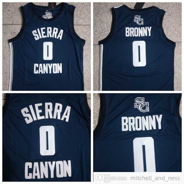 Cousu NCAA 2022 Basketball Jerseys College Bronny James Sierra Canyon High School Jersey # 0 Basketball Bleu Marine Chemises Hommes S-2XL