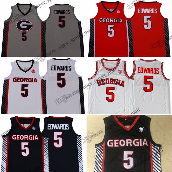 Cousue NCAA Anthony 5 Edwards Basketball Jerseys College # 5 Red White Grey Cousted Jersey Shirts Custom Youth Women Women