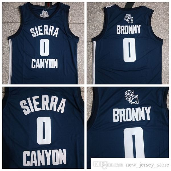 Cousu NCAA Basketball Jerseys College Bronny James Sierras Canyon High School Jersey # 0 Basketball Bleu Marine Chemises Hommes S-2XL