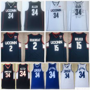 Cosido NCAA Connecticut Huskies Camisetas de baloncesto College Ray 34 Allen Jesus Shuttlesworth Lincoln High School Uconn Huskies Kemba 15