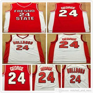 Cousu NCAA Fresno State Bulldogs College Basketball Maillots Paul 24 George Rouge BLANC PaulGeorge 24 University Jersey Chemises S-XXL