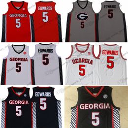 Cousue NCAA Georgia Anthony 5 Edwards Basketball Jerseys College # 5 Shirts de coutumes de gris blanc rouge