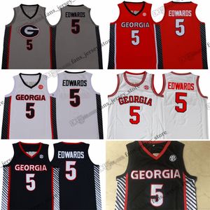 Cousue NCAA Georgia Anthony 5 Edwards Basketball Jerseys College # 5 Red White Grey Centred Jersey Shirts Custom Men Youth Women 2024