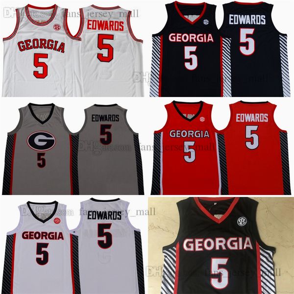 Cousue NCAA Georgia Anthony 5 Edwards Basketball Jerseys College # 5 Red White Grey Centred Jersey Shirts Custom Men Youth Women 2024