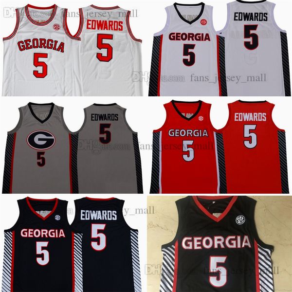 Cousue NCAA Georgia Anthony 5 Edwards Basketball Jerseys College # 5 Red White Grey Centred Jersey Shirts Custom Men S-6xl Youth Women