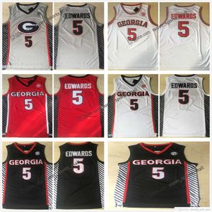Cousue NCAA Georgia Bulldogs Anthony 5 Edwards Basketball Jerseys College # 5 Red White Grey Grey Cousted Jersey Shirts Men S-6XL
