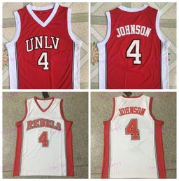 Maillots de basket-ball vintage cousus NCAA College University of Nevada Las Vegas Larry 4 Johnson Jersey UNLV # 4 Chemises cousues rouges