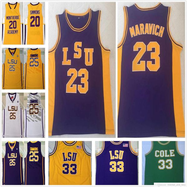 Cousue NCAA Vintage College Basketball Jerseys 23 Pete Maravich LSU Tigers Ben 25 Simmons # 33 Jaune 20 Montverde Academy Jersey Eagles Hi