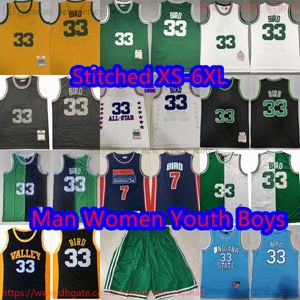 Cousu NCAA Vintage IndianaStateSycamores College Basketball Jerseys LarryBird # 33 Jersey NationTeamDream # 7Bird Blue BlackValley High School Custom XS-6XL