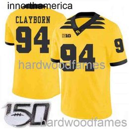 Gestikte nieuwe heren vrouwen jeugd Adrian Clayborn #94 Lowa Hawkeyes Yellow Jersey NCAA 150th XS-5XL 6XL
