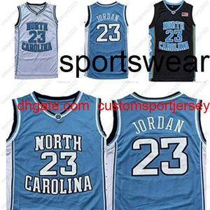 cosido North Carolina Men Tar Heels 23 Michael Jersey UNC College Basketball Jerseys Negro Blanco Azul